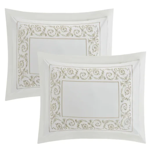 Nova Paisley Embroidery Duvet Cover Set - 100% Cotton, 200 Thread  - 6 Pcs - King & Super King - White & Gold - Nova Home - Image 11