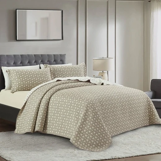 Nova Home Rosetex Poly Cotton Jaquard Reversible Bed Spread Set - 3Pcs - King & Super King - Brown - Nova Home - Image 6