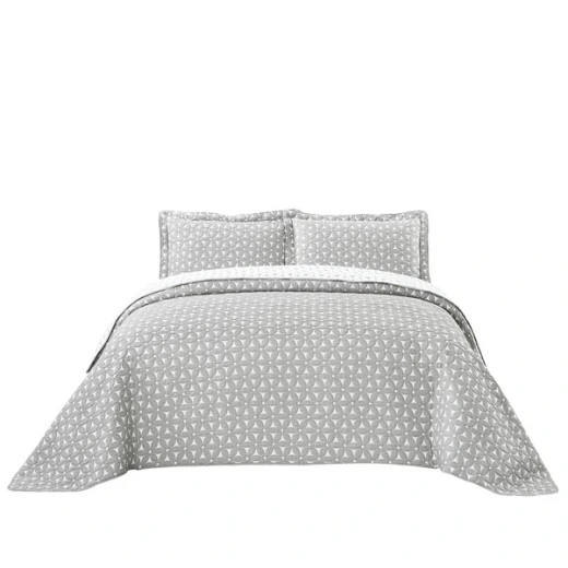 Nova Home Rosetex Poly Cotton Jaquard Reversible Bed Spread Set - 3Pcs - King & Super King - Grey - Nova Home - Image 2