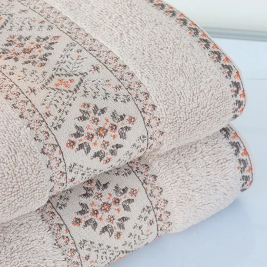 Nova Home Auric Jacquard Embroidered Towel - 100% Cotton - 50x90 Cm - Beige - Nova Home - Image 3