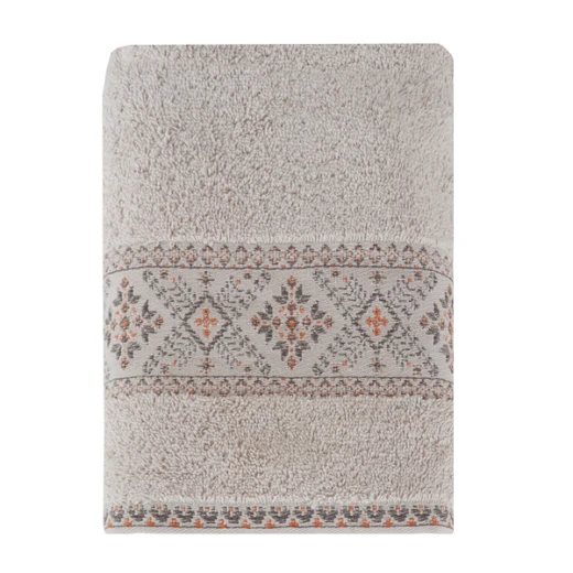 Nova Home Auric Jacquard Embroidered Towel - 100% Cotton - 50x90 Cm - Beige - Nova Home - Image 2
