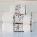 Nova Home Auric Jacquard Embroidered Towel - 100% Cotton - 50x90 Cm - Cream - Nova Home