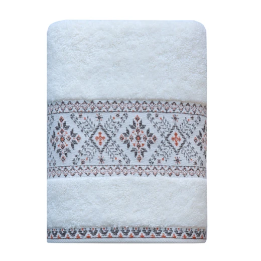 Nova Home Auric Jacquard Embroidered Towel - 100% Cotton - 50x90 Cm - Cream - Nova Home - Image 2
