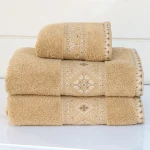 Nova Home Auric Jacquard Embroidered Towel - 100% Cotton - 30x50 Cm - Mustard - Nova Home