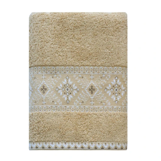 Nova Home Auric Jacquard Embroidered Towel - 100% Cotton - 30x50 Cm - Mustard - Nova Home - Image 2