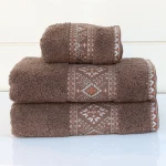 Nova Home Auric Jacquard Embroidered Towel - 100% Cotton - 30x50 Cm - Brown - Nova Home