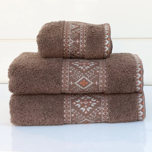Nova Home Auric Jacquard Embroidered Towel - 100% Cotton - 30x50 Cm - Brown Nova Home Auric Jacquard Embroidered Towel - 100% Cotton - 30x50 Cm - Brown