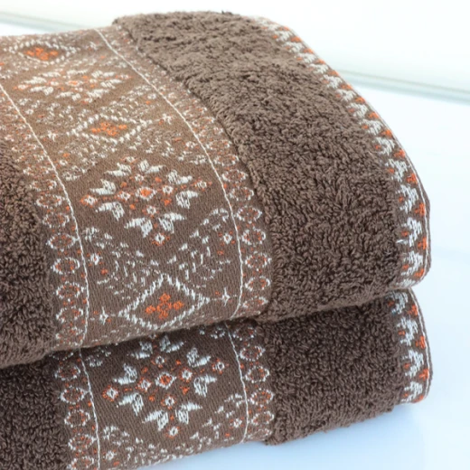 Nova Home Auric Jacquard Embroidered Towel - 100% Cotton - 30x50 Cm - Brown - Nova Home - Image 2