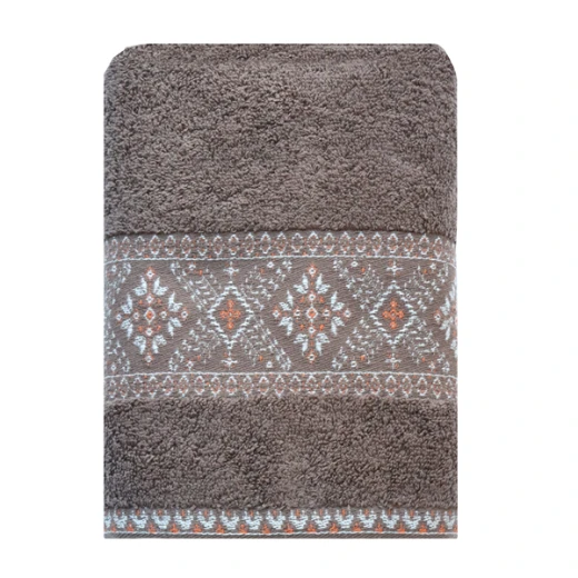 Nova Home Auric Jacquard Embroidered Towel - 100% Cotton - 30x50 Cm - Brown - Nova Home - Image 3