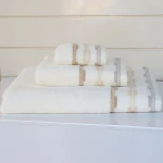 Nova Home Luster Jacquard Embroidered Towel with Silver Details - 100% Cotton - 50x90 Cm - Cream - Nova Home