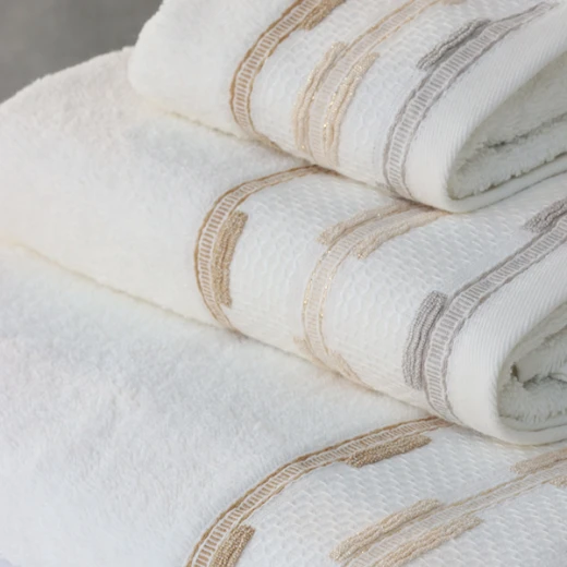 Nova Home Luster Jacquard Embroidered Towel with Silver Details - 100% Cotton - 50x90 Cm - Cream - Nova Home - Image 3