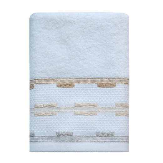 Nova Home Luster Jacquard Embroidered Towel with Silver Details - 100% Cotton - 50x90 Cm - Cream - Nova Home - Image 4