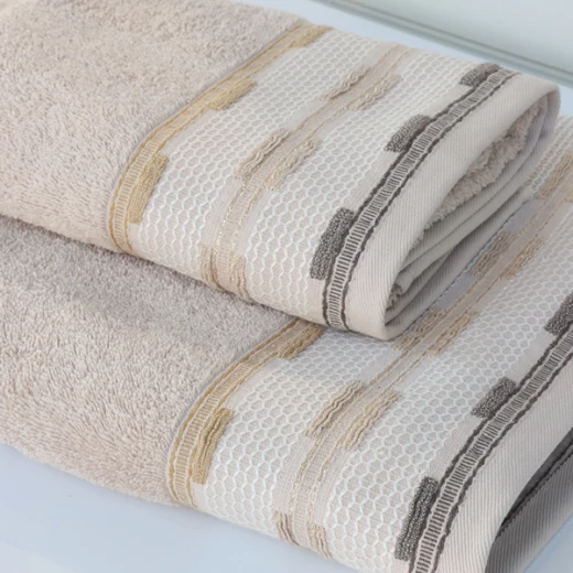 Nova Home Luster Jacquard Embroidered Towel with Silver Details - 100% Cotton - 50x90 Cm - Beige - Nova Home - Image 4