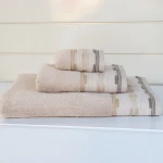 Nova Home Luster Jacquard Embroidered Towel with Silver Details - 100% Cotton - 30x50 Cm - Beige - Nova Home
