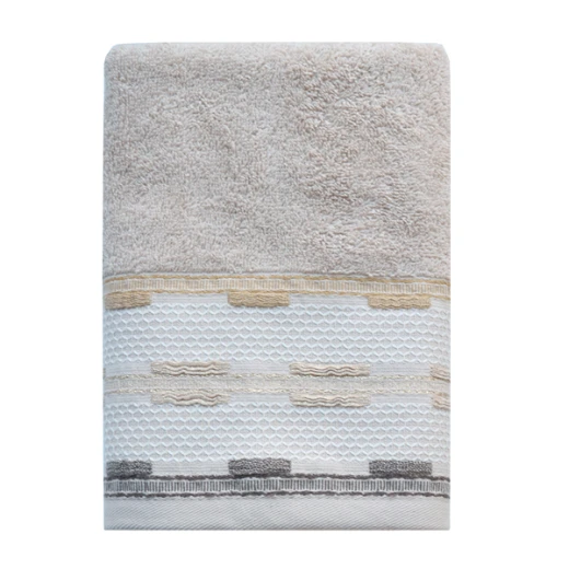 Nova Home Luster Jacquard Embroidered Towel with Silver Details - 100% Cotton - 30x50 Cm - Beige - Nova Home - Image 2