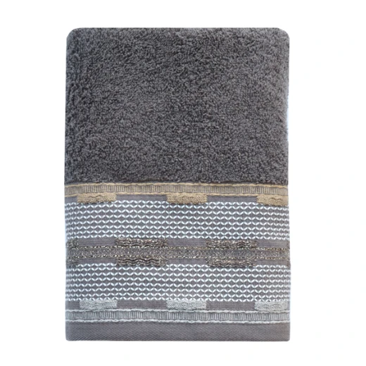 Nova Home Luster Jacquard Embroidered Towel with Silver Details - 100% Cotton - 30x50 Cm - Brown - Nova Home - Image 3