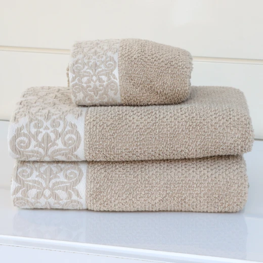 Nova Home Minto Jacquard Embroidered Towel - 100% Cotton - 50x90 Cm - Beige - Nova Home - Image 2