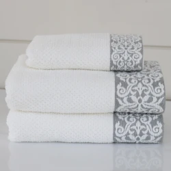 Nova Home Minto Jacquard Embroidered Towel - 100% Cotton - 50x90 Cm - White