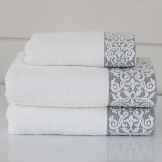 Nova Home Minto Jacquard Embroidered Towel - 100% Cotton - 50x90 Cm - White Nova Home Minto Jacquard Embroidered Towel - 100% Cotton - 50x90 Cm - White