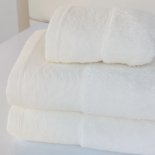 Nova Home Enigma Jacquard Towel with Leafs Details - 100% Cotton - 50x90 Cm - Cream - Nova Home - Image 3
