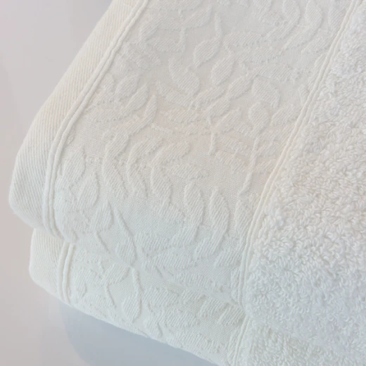 Nova Home Enigma Jacquard Towel with Leafs Details - 100% Cotton - 50x90 Cm - Cream - Nova Home - Image 4