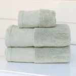Nova Home Enigma Jacquard Towel with Leafs Details - 100% Cotton - 50x90 Cm - Light Green - Nova Home