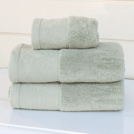 Nova Home Enigma Jacquard Towel with Leafs Details - 100% Cotton - 50x90 Cm - Light Green - Nova Home - Image 2