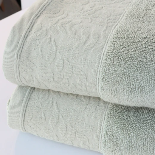 Nova Home Enigma Jacquard Towel with Leafs Details - 100% Cotton - 50x90 Cm - Light Green - Nova Home - Image 3