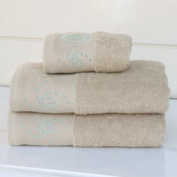 Nova Home Handan Embroidered Towel - 100% Cotton - 50x90 Cm - Beige
