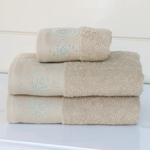 Nova Home Handan Embroidered Towel - 100% Cotton - 50x90 Cm - Beige