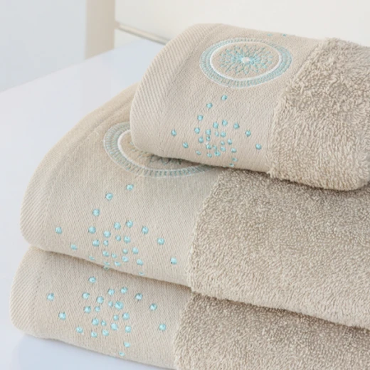 Nova Home Handan Embroidered Towel - 100% Cotton - 50x90 Cm - Beige - Nova Home - Image 2