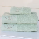 Nova Home Handan Embroidered Towel - 100% Cotton - 30x50 Cm - Light Green - Nova Home