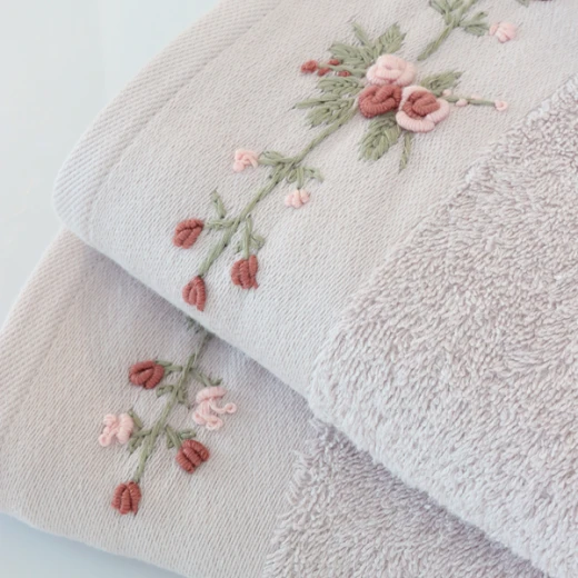 Nova Home Esra Floral Embroidered Towel - 100% Cotton - 50x90 Cm - Pink - Nova Home - Image 2