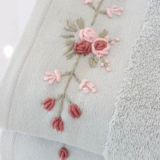 Nova Home Esra Floral Embroidered Towel - 100% Cotton - 50x90 Cm - Grey - Nova Home - Image 3