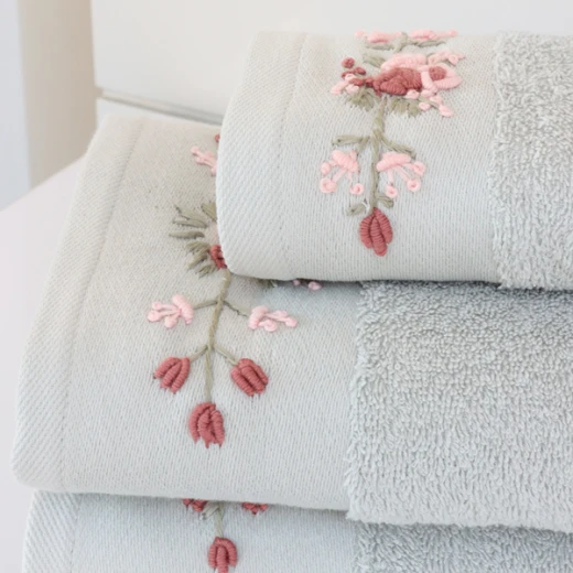 Nova Home Esra Floral Embroidered Towel - 100% Cotton - 50x90 Cm - Grey - Nova Home - Image 4