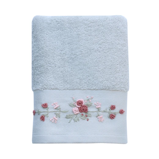 Nova Home Esra Floral Embroidered Towel - 100% Cotton - 50x90 Cm - Grey - Nova Home - Image 5