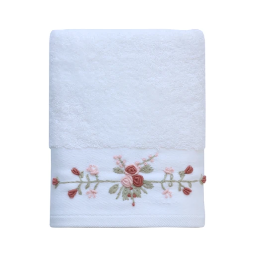 Nova Home Esra Floral Embroidered Towel - 100% Cotton - 50x90 Cm - White - Nova Home - Image 5