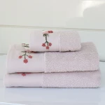 Nova Home Rose Mary Floral Embroidered Towel - 100% Cotton - 50x90 Cm - Pink - Nova Home