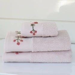 Nova Home Rose Mary Floral Embroidered Towel - 100% Cotton - 50x90 Cm - Pink
