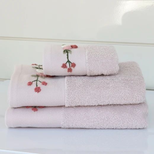 Nova Home Rose Mary Floral Embroidered Towel - 100% Cotton - 50x90 Cm - Pink Nova Home Rose Mary Floral Embroidered Towel - 100% Cotton - 50x90 Cm - Pink