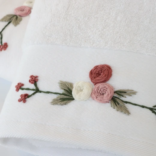 Nova Home Rose Mary Floral Embroidered Towel - 100% Cotton - 50x90 Cm - White - Nova Home - Image 2