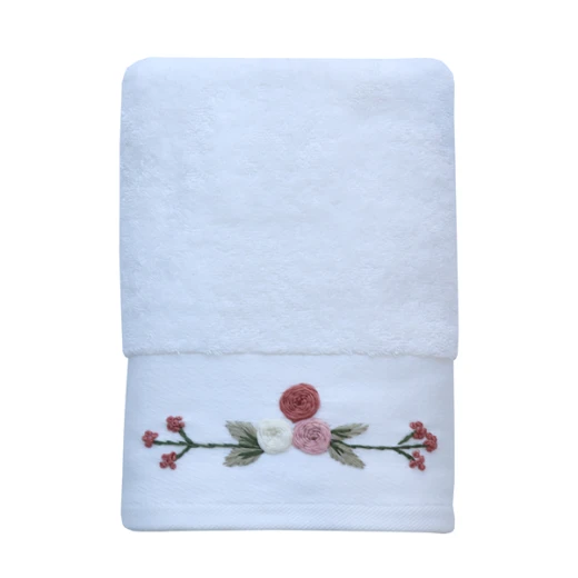 Nova Home Rose Mary Floral Embroidered Towel - 100% Cotton - 50x90 Cm - White - Nova Home - Image 4