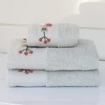 Nova Home Rose Mary Floral Embroidered Towel - 100% Cotton - 30x50 Cm - Grey - Nova Home