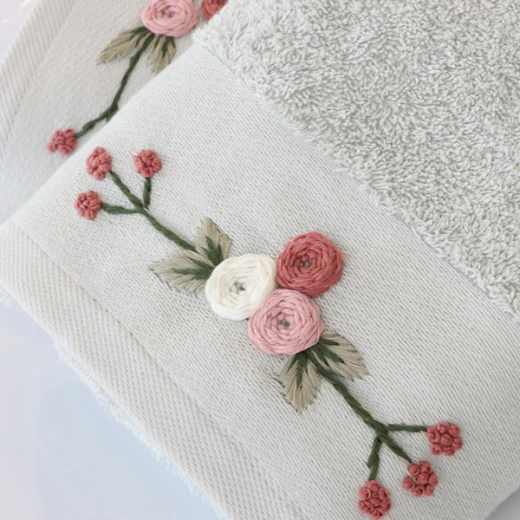 Nova Home Rose Mary Floral Embroidered Towel - 100% Cotton - 30x50 Cm - Grey - Nova Home - Image 2