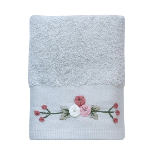Nova Home Rose Mary Floral Embroidered Towel - 100% Cotton - 30x50 Cm - Grey - Nova Home - Image 3