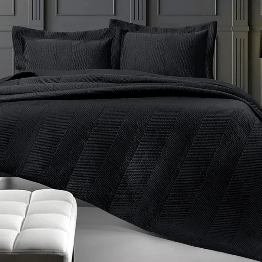 Nova Home Yildiz Satan Bed Spread Set - 3pcs - King & Super King - Black - Nova Home - Image 8