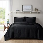 Nova Home Yildiz Satan Bed Spread Set - 3pcs - King & Super King - Black - Nova Home