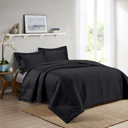 Nova Home Yildiz Satan Bed Spread Set - 3pcs - King & Super King - Black - Nova Home - Image 7