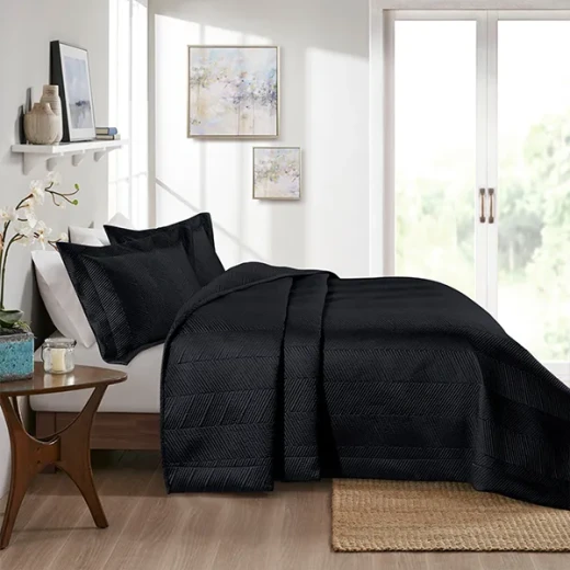 Nova Home Yildiz Satan Bed Spread Set - 3pcs - King & Super King - Black - Nova Home - Image 6