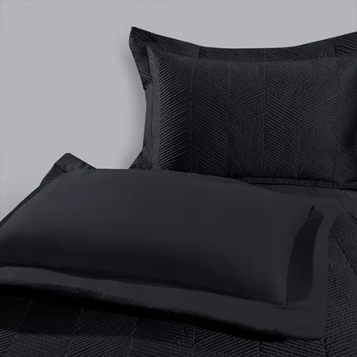 Nova Home Yildiz Satan Bed Spread Set - 3pcs - King & Super King - Black - Nova Home - Image 3